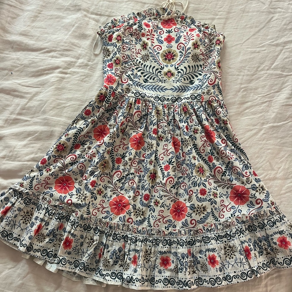 Anthropologie Floral Mini Dress - Red, Blue, White